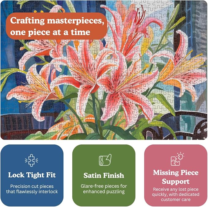 Cross & Glory - Stargazer Lilies: A Floral Masterpiece - 1000 Piece Jigsaw Puzzle for Adults | Best New Floral Artwork Puzzle | Unique Brain Teaser