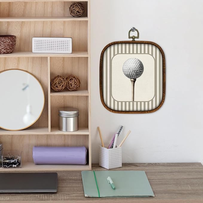 WULQYING Golf Ball Sports Nursery Wall Art Decor, Boys Room Square Framed Canvas Art Prints, Neutral Striped Sport Lover Gift Wall Hanging Decor for Kids Nursery Room Playroom, 5.7x6.5 Inches