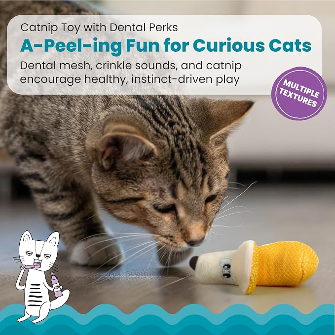 Catstages Dental Banana Cat Toy with Catnip, Dental Mesh & Crinkle Sound, Interactive Kicker for Indoor Cats & Kittens, 5.3"