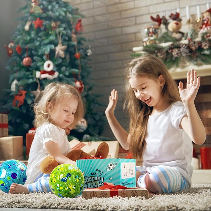 INPODAK Soccer Ball Size 3 Size 2 for Toddlers Kids 1-3 3-8, 1 or 2 Pack Cartoon Small Dinosaur Unicorn Soccer Ball Gifts for Girls Boys, Indoor Outdoor Sports Play Toys Birthday Gifts with Pump