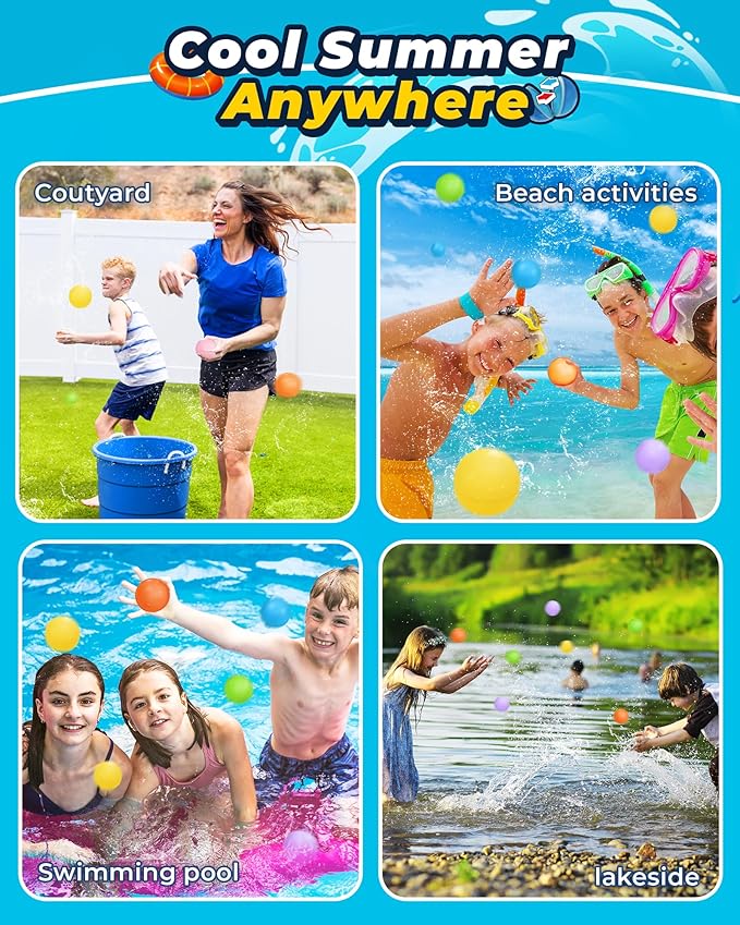 6PCS Reusable Water Balloons - Quick Fill Water Balls Toys For Toddler Age 4-8 - Refillable Self-Sealing Water Splash Bomb For Summer Party Pool Outdoor Beach Toys for kids Age 8-12