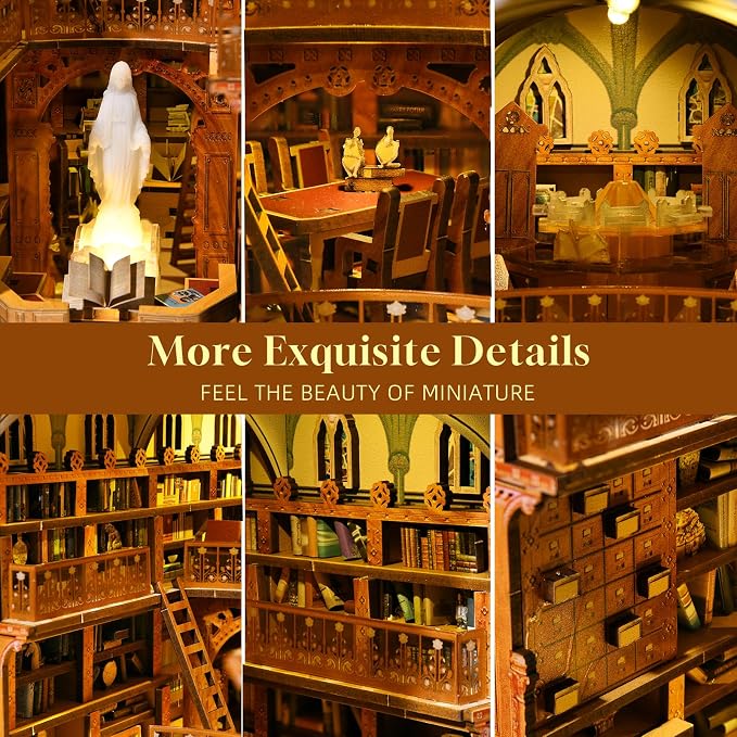 CCCDF Book Nook Kit, DIY Miniature House Kit 3D Wooden Puzzle for Adults Booknook Kit with Dust Cover Book Decor Bookshelf Decoration Decorative Bookends Women Craft Gifts for Teens (Public Library)