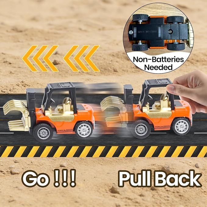 Oriate Diecast Construction Trucks Toys for Boys Girls Age 3 4 5 6 Years Old, Pull Back Cars Set for Engineering Kids, Travel Mini Metal Toy Truck Excavator, Christmas Birthday Class Kids Gifts