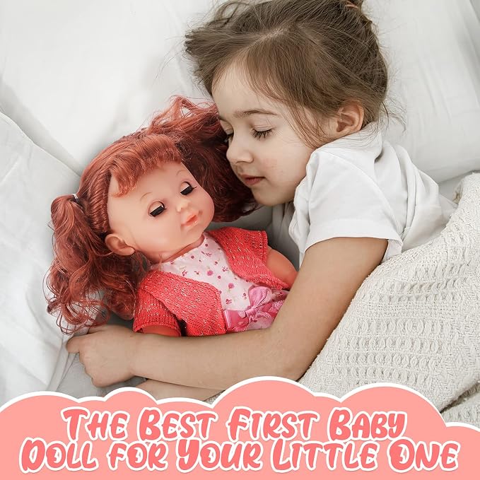deAO 11 Inch Girl Doll with Hair and Accessories Baby Girl Dolls Toy Set Fashion Doll with Long Fine Hair and Dresses, Shoes, Comb & Hair Dryer Baby Girl Playset
