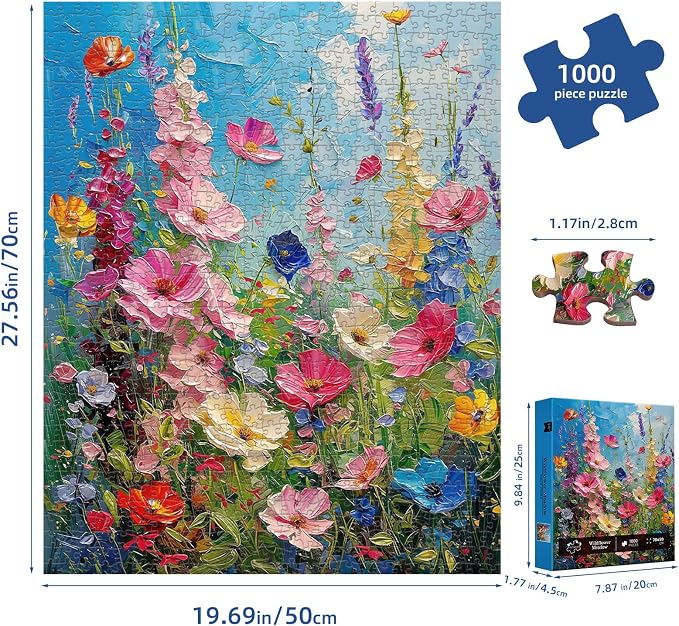 Wildflower Meadow Puzzles for Adults 1000 Pieces,Impossible Hard Difficult Challenging Jigsaw Puzzles for Adults 1000 Pieces,Puzzle with Letters on Back,Recycled Paper Jigsaw Puzzle(27.6"x19.7")