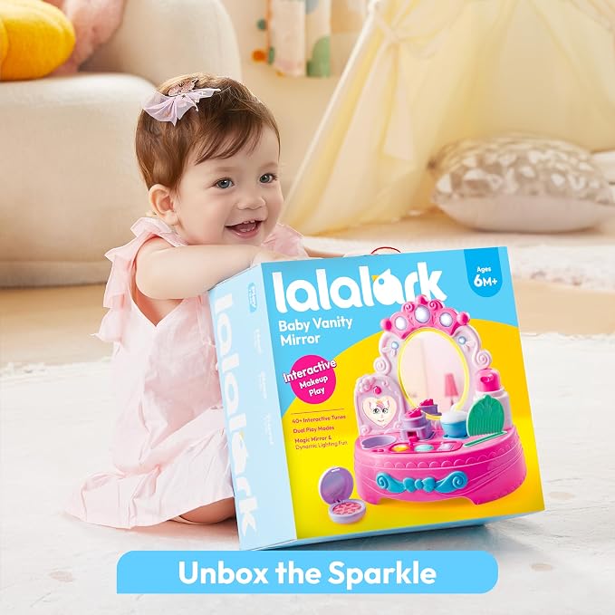 lalalark Toddler Vanity & Baby Vanity Mirror Toy, Interactive Pretend Vanity Set with 40+ Sounds and Music, Learn Musical Mirror Toy, Birthday Gift for 6 Months+ 1 2 3 Year Old Kids Girls