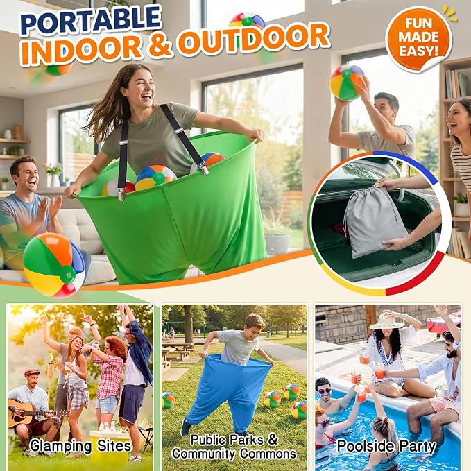 Granny Pants Yard Game for Adults and Kids, Big Pants Ball Catch Game with 2 Giant Pants, Balls, Pumps & Storage Bag, Outdoor Tossing Games for Birthday Party, Backyard Party, Family Reunion