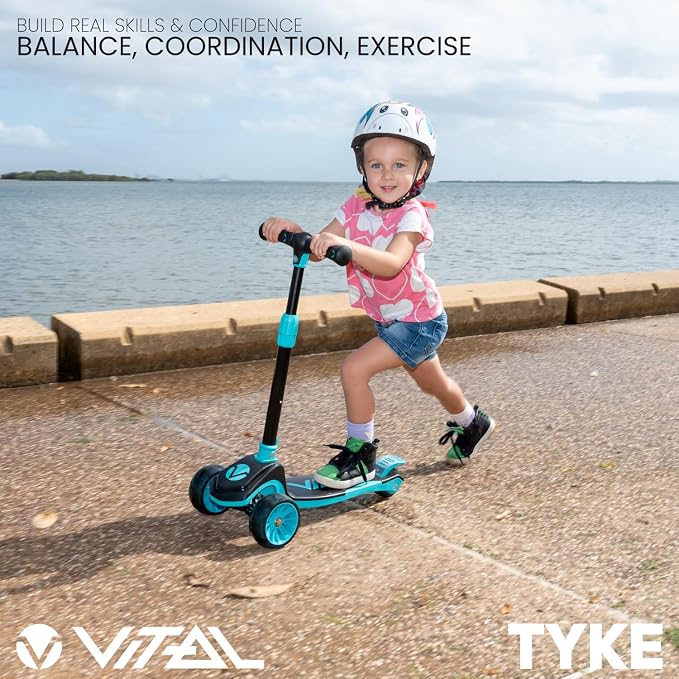 Vital Tyke 3 Wheel Toddler Scooter | LED Wheels, Foldable, Tool-Free Adjustable Handlebar & Removable Seat Scooters for Kids 3-5 and kick Scooters for Kids 5-7 up to 110lbs