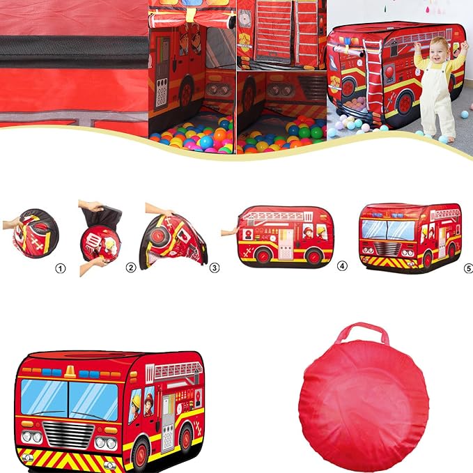 Pop Up Tent Kids: Fire Truck Tent, Pop - Up Playhouse Toy Suitable, Playhouse Toy Play Tents for Kids Aged 3+ Years Old Boys and Girls(Fire Truck)