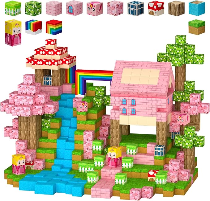 Uucoco 100PCS Magnetic Blocks - Princess Castle Building Toys Montessori Sensory Toys Birthday GIFS for Girls 3 4 5 6 7 8 9 10+ Years Old, Creative Magnets Games for Toddler Kids