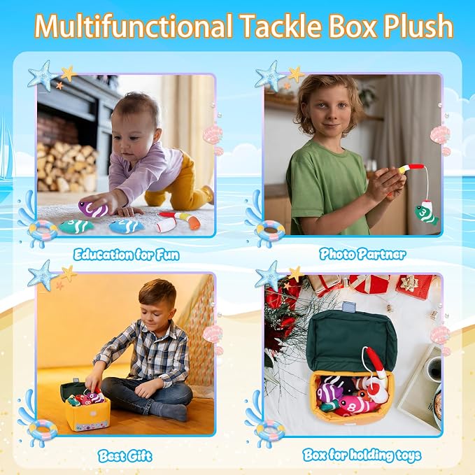 My First Tackle Box Plush, Baby Fishing Toy Plushy with 10 Pcs Tool Plushies for Toddlers, First Birthday Gifts for Boys Girls