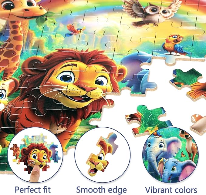 MZZOTOY Jungle Animals Puzzles for Kids Ages 4-8, 100 Pieces Jigsaw Puzzles for Kids Ages 3-5 Puzzle for Girls and Boys Learning Educational Puzzles Toys in a Metal Box ﻿