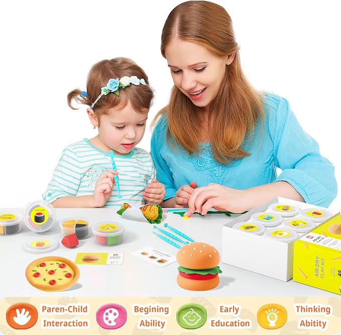 Air Dry Clay Kit - Modeling Clay for Kids mit Sculpting Tools und Tutorial, Ultra Light & Soft, Safe & Non-Toxic, DIY Model Magic Clay 12 Cans 48 Colors, Creative Art Crafts Toys Gifts for Girls Boys