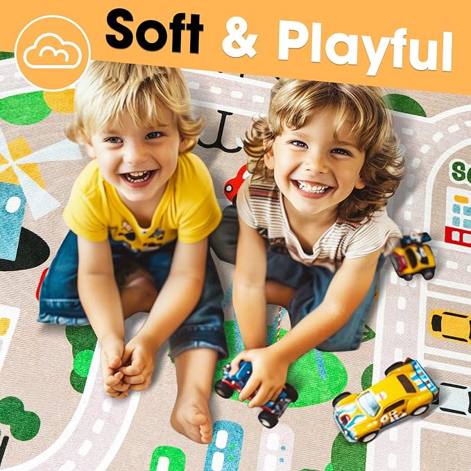 Kid Rug Carpet Playmat for Toy Cars and Train，Play Area Rug with Rubber Backing，Fun Throw Rug，Ideal Gift for Children Baby Bedroom Play Room(140×200cm/55×79in) Y6