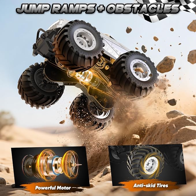 Remote Control Car, All Terrain Remote Control Truck, RC Cars with 360 Degree Spins, Pickup-Style Toy Car with Light, Rechargeable RC Truck for Boys Girl Kids 4-7 8-12 6-8