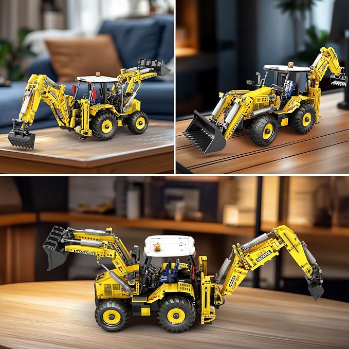 Reobrix RC Backhoe Loader Building Block Sets for Adults Remote Control Excavator Model Building Toy Excavator and Bulldozer 2 in 1 Construction Toys, Technic Building Kits for Adults