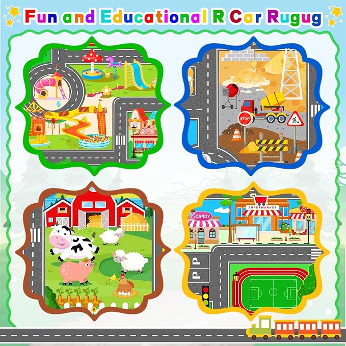 Kids Car Playmat, Kids Rug for Playroom Car Mat Town City Road Traffic Rugs, Play Mat for Floor, Extra Large Boys Kid Car Track Play Rug (Style SIX, 110.2 X 78.7 INCH)