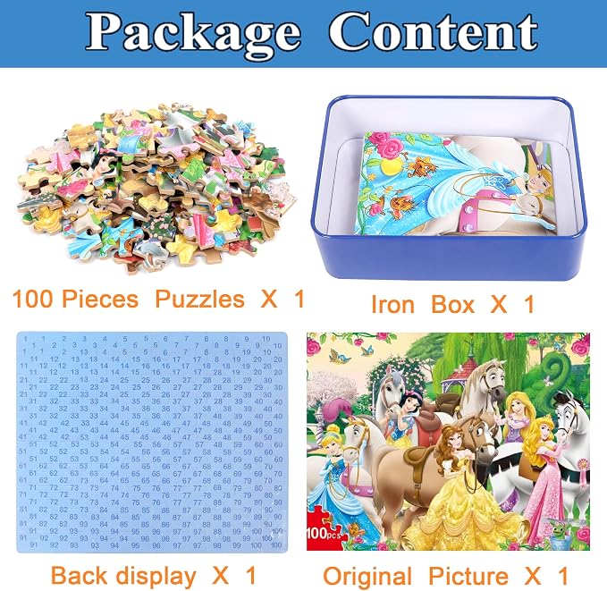 Puzzles for Kids Ages 4-6,100 Piece Puzzles for Kids Ages 6-8,Educational Learning Jigsaw Puzzles for Boys and Girls in Metal Box