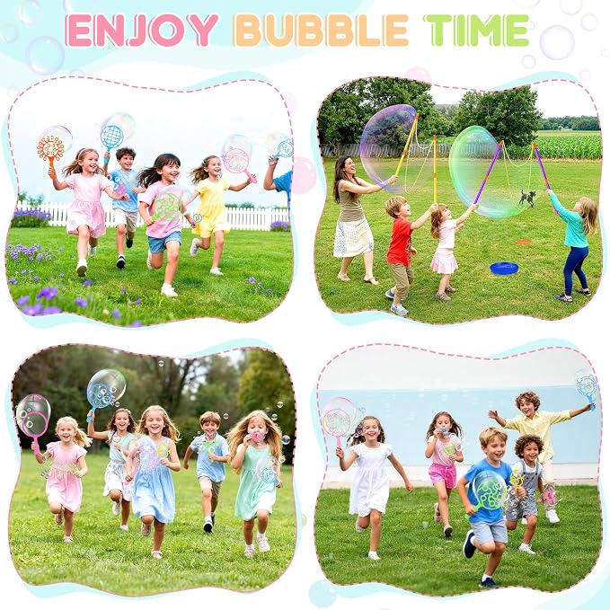 REZUCREY 32 Pcs Big Bubble Wands Toys Set, Giant Bubble Wands with Tray for Kids Summer Outdoor Toys Bubbles Party Favors Bubbles Maker Bulk for Kids Toddlers Boys Girls Age 3 4 5 6 7 8+