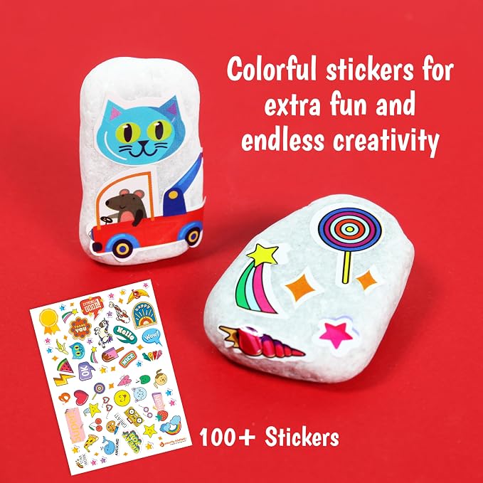 Butterfly EduFields Rock Painting Kit | DIY Art Craft Supplies for Girls & Boys Ages 4-12| Arts & Crafts Gift for Kids Ages 5 6 7 8 9 10 Years | 5 Rocks, Paints, Brushes, Stickers, Googly Eyes & Gems