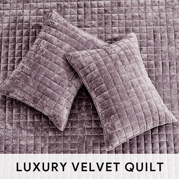 RECYCO Luxury Velvet Quilt Twin/Twin XL Size Bedding Set, Ultra Soft Velvet Comforter Set, Lightweight Quilted Channel Box Stitch Oversized Bedspread Coverlet for All Season, with 1 Sham, Purple