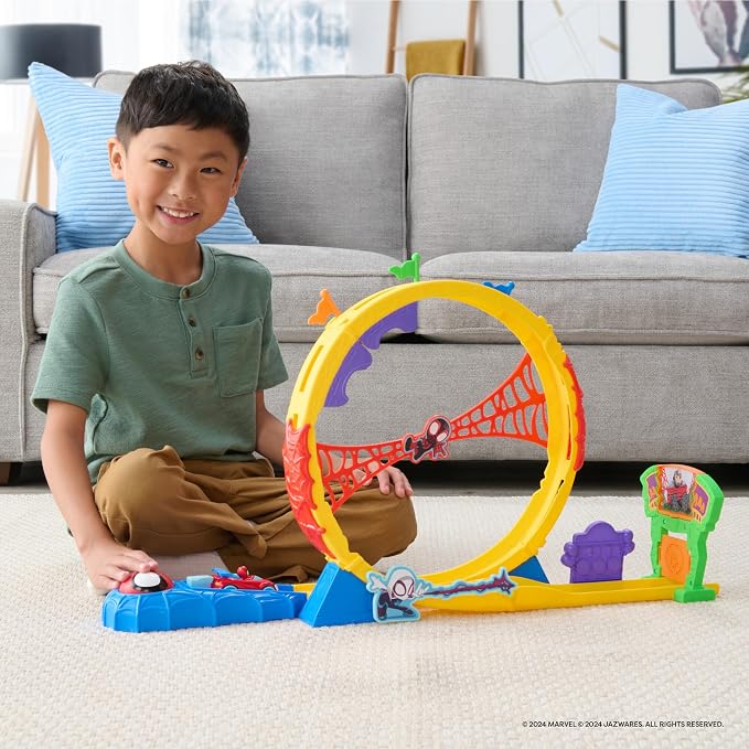 Marvel Spidey and His Amazing Friends Amazing Metals Super Loop Track Set - 28-Inch Race Track with Launcher, 360 Degree Super Loop, and Exclusive Amazing Metals Vehicle