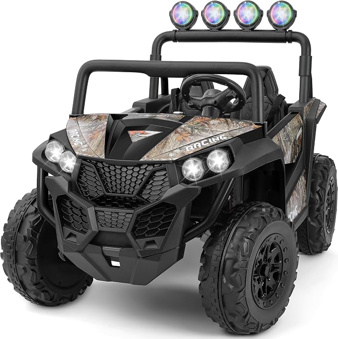 ELEMARA 2 Seater 24V Ride on Toys for Big Kids,4x4 All-Terrain Electric Vehicle,car Activities for Kids,car for Toddlers W/Parents Control,Wide Seat,Soft Start,Bluetooth,LED Light,Camouflage Black
