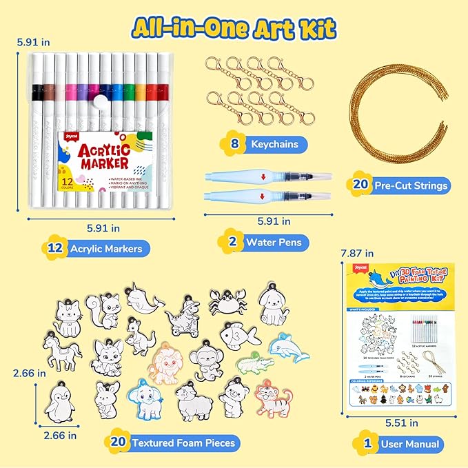 JoyCat 3D Art Kit- DIY Foam Texture Painting Kit, Animals Magic Puffy Paint Kit, 20 Pcs Mess-Free Paint Craft for Kids, DIY Color Activity, Creative Gift for Girls & Boys Ages 4, 5, 6, 7, 8, 9, 10