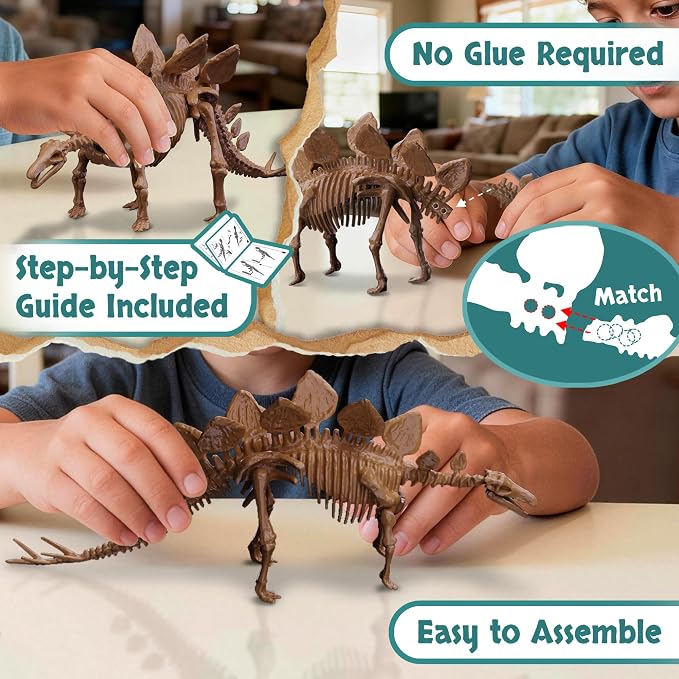 7-Pack Big Dinosaur Fossil Skeleton Building Kit | Take Apart & Rebuild Dinosaur Bones Models | STEM Science Archaeology Toy Gift for Kids 6+ | T-Rex, Triceratops, Velociraptor