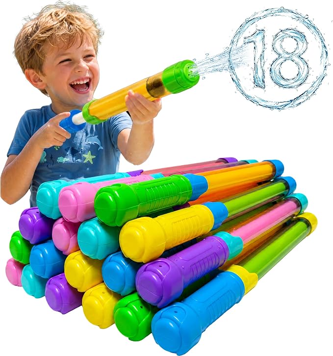 Water Gun Blasters for Kids & Adults: 18 Pack Bulk Water Squirter for Outdoor Swimming Pool Party, Backyard, Summer Beach, 12.6 Inch Water Shooter Toy Gift for Water Slide, Water Fighting Game