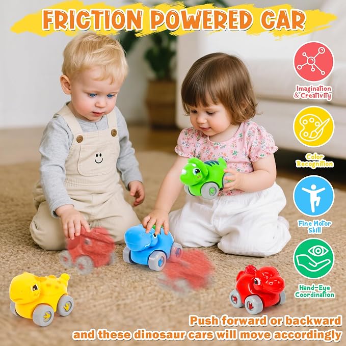 Toddler Toys for 1 2 Year Old Boy Gifts, Dinosaur Slide with 4 Dino Cars Montessori Learning Toys for Baby 12-18 Months, Educational First Birthday Gifts for Kids, Girls, Push Track for Toddlers 1-3