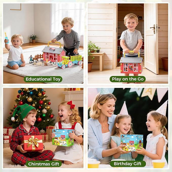 Farm Animals Toys for Kids 3+, DIY STEM Take Apart Tractor & Animal Figures, Montessori Farm Set with Barn Storage Case