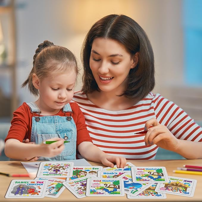 Cinrobiye 24 PCS Religious Sunday School Crafts Bible Stories Jigsaw Puzzles Bulk DIY Religious Puzzle Kits with Colored Pens Gifts for Church VBS Sunday School Art Activities Christian Party Favors