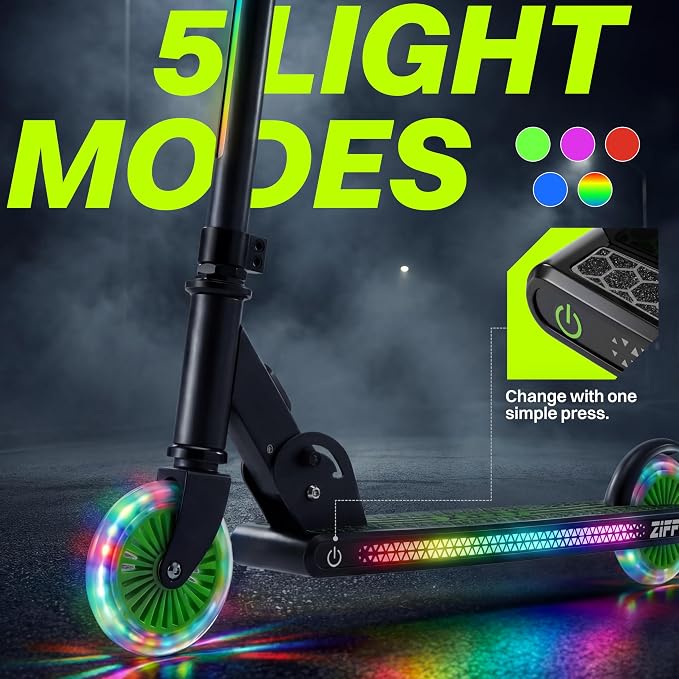 JOVA ZIFFY Light Up Scooter for Kids 3-12, 2 Wheel Foldable Kids Kick Scooter, 3 Adjustable Height, ABEC-7 Bearing with 4'' PU Wheels, Rear Foot Brake, Gift for Boys& Girls (Up to 110lb)