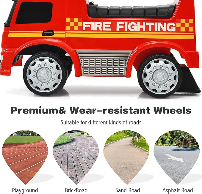 Costzon Ride On Push Car for Toddlers, Licensed Mercedes Benz Sliding Car w/Steering Wheel, Horn, Headlights, Under Seat Storage, Foot-to-Floor Riding Toy for Boys Girls 18-36 Months (Fire Truck, Red)