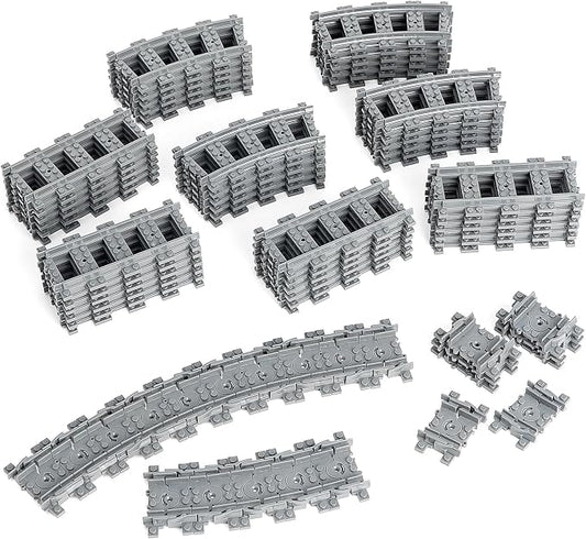MANNIDOO Classic City Train Tracks, 72 Pieces Railroad Track with 24 Flexible, 24 Curved and 24 Straight Tracks, Train Expansion Accessories Compatible with All Major Brands Train Tracks