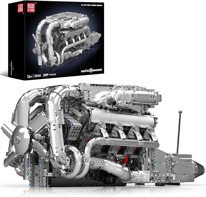 Mould King V8 Twin-Turbo Engine Model Kit That Runs, Mini Engines Building Blocks Set for Adults with Battery and Motor, Engineering Construction STEM Toy for Teens(2899 PCS)
