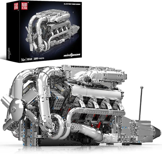 Mould King V8 Twin-Turbo Engine Model Kit That Runs, Mini Engines Building Blocks Set for Adults with Battery and Motor, Engineering Construction STEM Toy for Teens(2899 PCS)