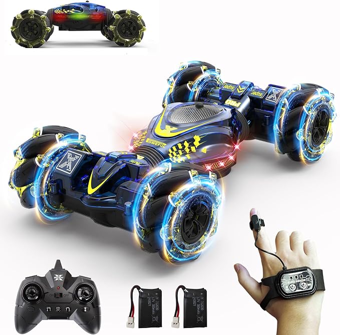 Gesture RC Car,1:24 4WD Transform Off-Road Stunt Car with Gesture & Remote Control, 360° Flips Drift Vehicle with LED Lights Music, All Terrain Toy Cars Gifts for Boys Girls Age 6-12