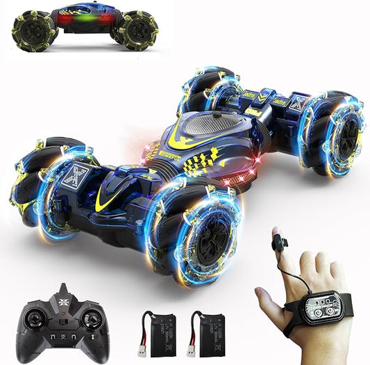 Gesture RC Car,1:24 4WD Transform Off-Road Stunt Car with Gesture & Remote Control, 360° Flips Drift Vehicle with LED Lights Music, All Terrain Toy Cars Gifts for Boys Girls Age 6-12