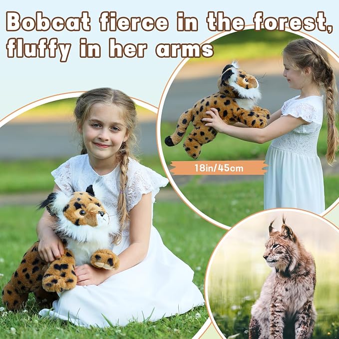Muiteiur 5 Piece Lynx Stuffed Animals, Soft Bobcat Stuffed Animals with Babies,18-inch Plush Toy for Kids Girls Boys, Fun Gift for Birthday Children Day