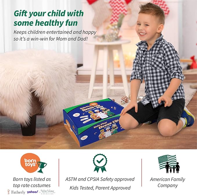 Born Toys 3-in-1 Toddler Dress Up Clothes for Boys & Girls Ages 3-7, Pretend Play Career Outdoor Adventure Set
