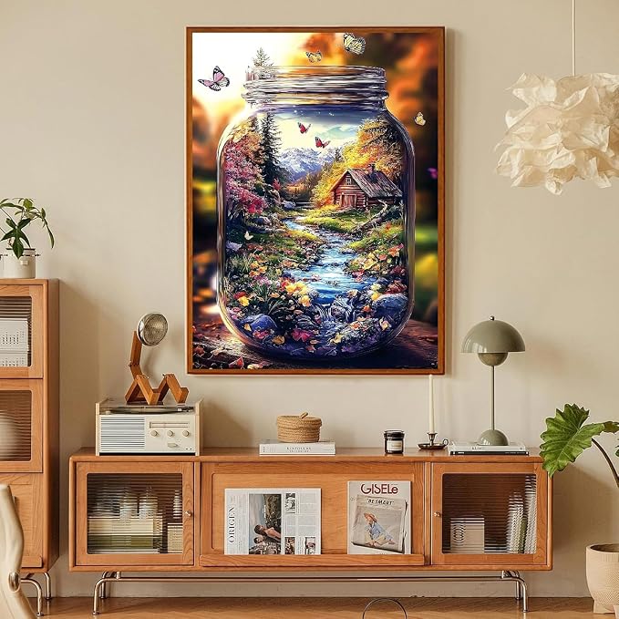 Paint by Numbers for Adults and Kids Beginner, Mountain Jar & Butterflies Painting by Number Kits On Canvas, Number Artist Paint by Number Kit DIY Oil Painting Acrylic Paints, Home Wall Decor Gift