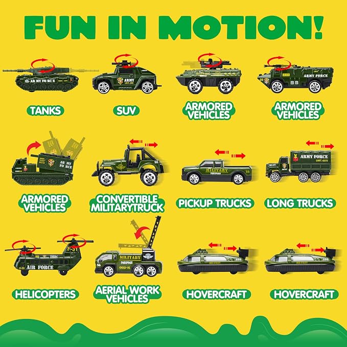 JOYIN 25 in 1 Military Kids Truck Toys for Age 3+, Toddler Boy Toys, Army Men Tanks Set with Soldier Men, Mini Battle Cars in Carrier Truck with Lights and Sounds, Gifts for Grandkids