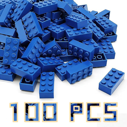 Classic Building Brick 2x4 100 Pieces, Compatible with Lego 3001 Bulk Block Set, Creative Building Toy DIY, Suitable for Boys Girls and Teenagers Aged 6+ (Blue)