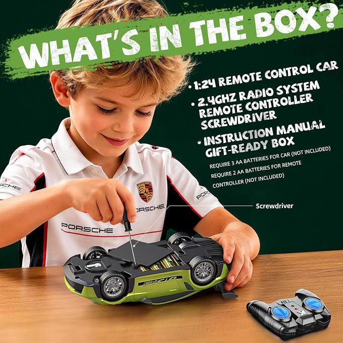 AEROQUEST Porsche Remote Control Car,Officially Licensed Porsche 911 GT3 RS,1:24 Scale Toy Car for Kids,Electric Sport Racing Hobby RC Cars,Birthday Gift for Boys and Girls（Green）