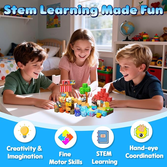 208PCS Magnetic Blocks, Magnetic Building Blocks, Magnetic Cubes for Kids 4-8, Sensory Toy for STEM Constructions Magnetic Blocks for Boys Girls Age 3+, Holiday Birthday Gifts