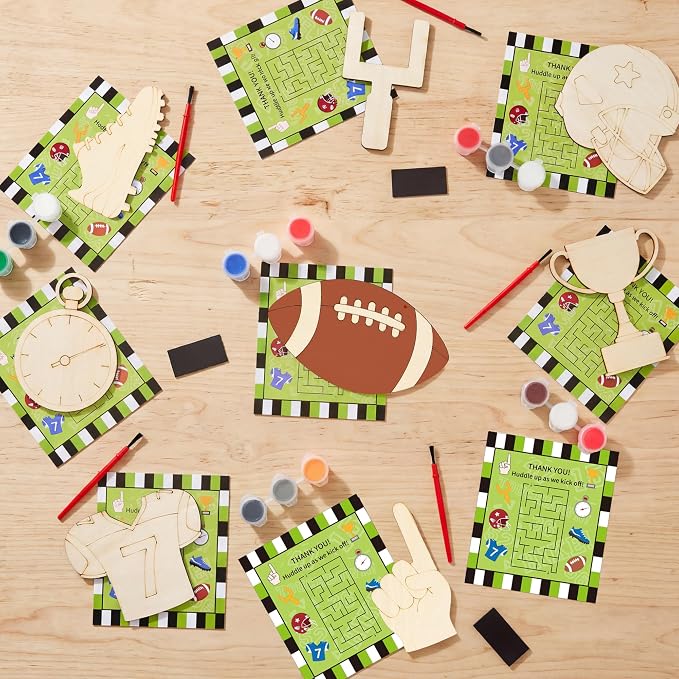 Bafeil 24 Set Football Party Favors Wooden Painting Crafts Kit, Sports-Themed First Year Down Birthday Party Decorations, American Rugby Crafts DIY, Return Gifts Goodie Bag Classroom Prizes