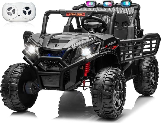JOYRACER 24V Ride on Car for Big Kids, 4x4 Off-Road UTV w/800W Powerful Motors, Remote Control, 5 Mph Max Speed, Bluetooth, MP3, Lights, 20" Two Seater Ride On Toys for Kids, Black