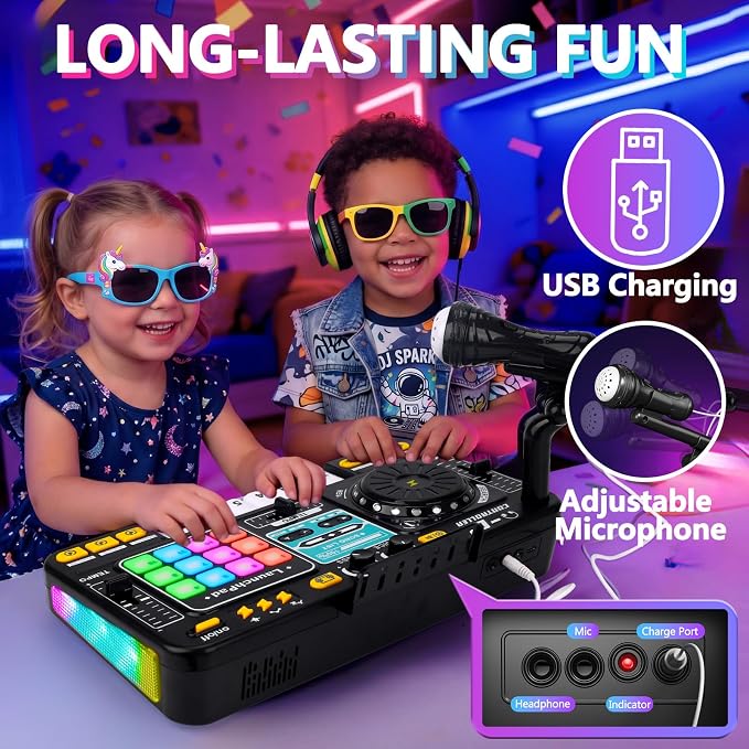 Tsomtto Kids DJ Mixer Controller Table Musical Toy for Kids, Birthday Gift Toys for 4 5 6 7 Year Old Boy Girl